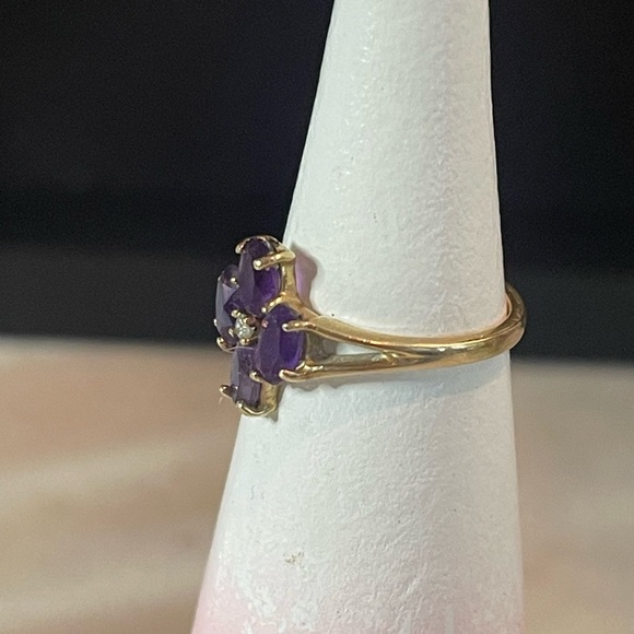 Genuine Amethyst gemstone & Diamond 10K Gold stamped Ring beautiful purple real - Picture 4 of 7